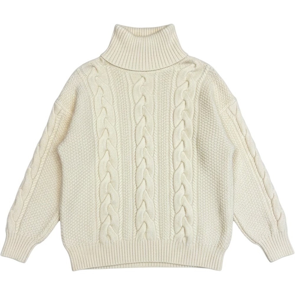Aritzia Heritage Knit 100% Merino Wool Cable Turtleneck Sweater Cream White M
